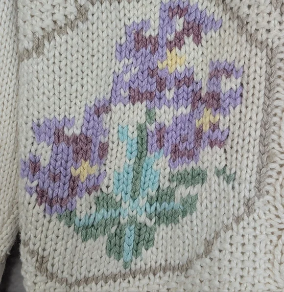 Nicole Winter Medium Vintage Sweater Floral Needlep-looking Designs - Picture 4 of 13